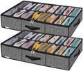 Onlyeasy Sturdy Under Bed Shoe Storage Solution Organizer For Closet Fit 16x2 Pairs, Underbed Shoes Container Bags with Reinforced Handles, Breathable, Linen-like Black, MXAUBS16P2 by Onlyeasy