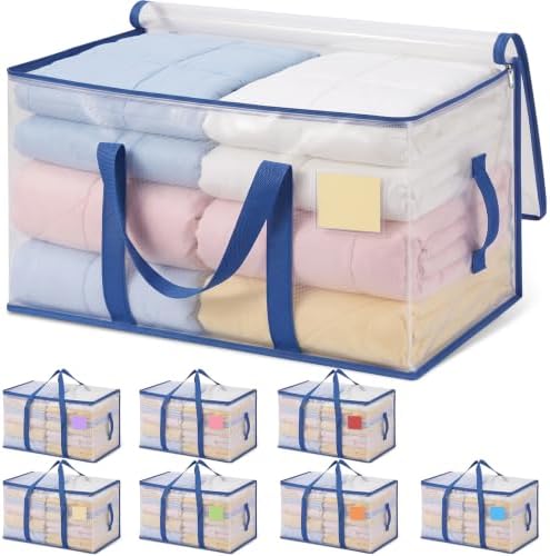 Heavy Duty Moving Bags Heavy Duty Extra Large, Premium Storage Bags with Durable Zippers, Reinforced Handles, Moving Supplies for Clothes, Bedding, College Dorm Essentials, 8 Pack Clear Blue by Unknown