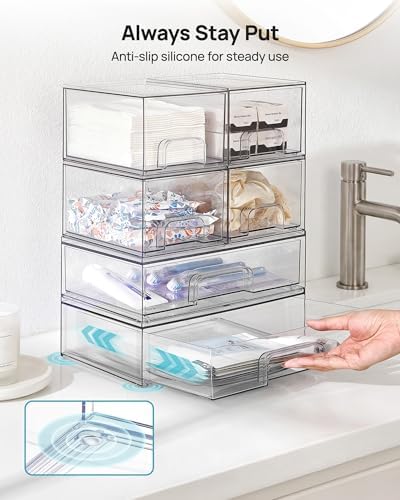 Vtopmart Clear Stackable Storage Drawers Set of 5, Plastic Organizer Bins - Image 7