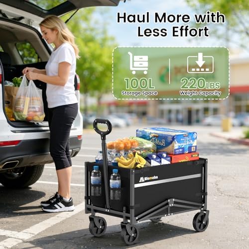 Blomoba Collapsible Wagon Cart, 220LBS Utility Wagon with Wheels, Black - Image 2
