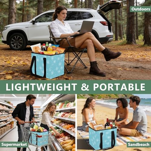 Trunk Organizer Collapsible Car Organizer with Handle Car Storage Box Bin for Groceries SUV Utility Tote Bag Portable Vehicle Container Bright Blue Dandelion Heart - Image 6