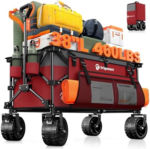 Originsure 220L Foldable Beach Wagon Cart with Big Wheels, 460lbs, Grey&Red by Unknown