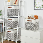 Temary 13ﾗ13ﾗ13 Foldable Storage Cube Baskets Fabric Cube Storage Basket for Organizing Cloth Storage Bins with Leather Handles for Gifts Empty, Closet (Grey Lattice) - Image 5
