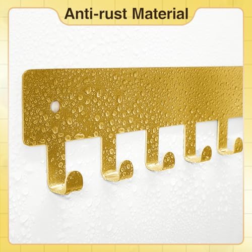 pickpiff Key Holder Wall Mount, Adhesive Key Rack with 8 Hooks Hanger for Car Key Ring, Metal Key Chain Organizer, Gold 1 Pack - Image 3