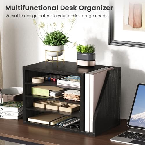 Wooden Mail Organizer, Desk Organizer with 3 Adjustable Shelves - Image 2