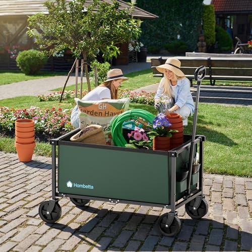 29.3" Collapsible Wagon Cart, 150L Heavy Duty Folding Utility Wagon with Wheels, 260 lbs Load, Portable Rolling Cart for Garden, Shopping, Sports, Camping, Army Green - Image 2