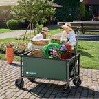 29.3" Collapsible Wagon Cart, 150L Heavy Duty Folding Utility Wagon with Wheels, 260 lbs Load, Portable Rolling Cart for Garden, Shopping, Sports, Camping, Army Green - Image 2
