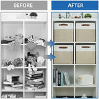 Temary Fabric Storage Baskets 12x12 Cube Bins 4 Pack Cloth Baskets for Shelf, Storage Cubes Bins Gift Empty (White&Khaki) - Image 6