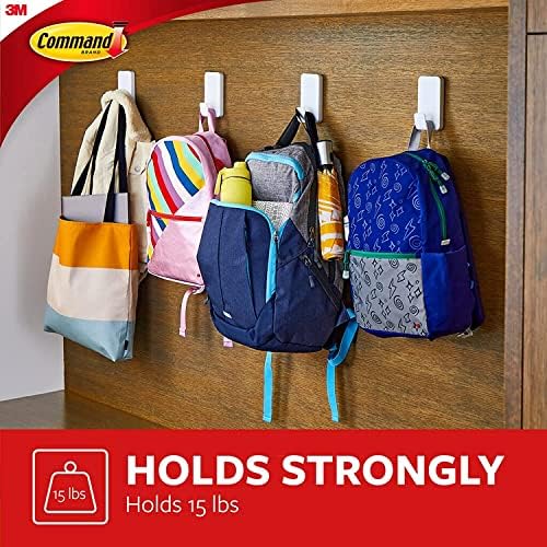 Command 15 Lb XL Heavyweight Wall Hook, Damage Free Hanging Wall Hook with Adhesive Strips, Heavy Duty Single Wall Hook for Hanging Back to School Organizers, 2 White Hooks and 8 Strips - Image 6