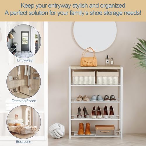 Yusong Shoe Rack Organizer, 5 Tier Industrial Shoe Storage Shelf, Narrow Sturdy Metal Shoe Shelves for Closet Entryway, White - Image 5