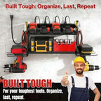 Garage Tool Organizer with Charging Station & Power Strip - 4 Drill Holder Wall Mount Rack, Heavy Duty Metal Shelf for Workshop Organization - Image 3