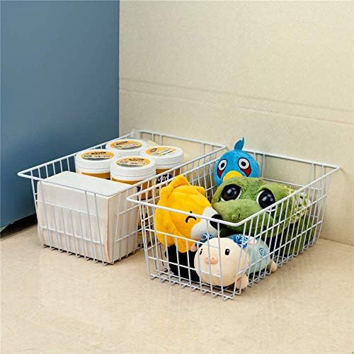 SANNO Freezer Baskets Wire Farmhouse Large Organizer Storage Bins Rack for Storage, Office, Bathroom, Pantry Organization with Handles-Set of 2, 15.7" - Image 2