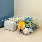 SANNO Freezer Baskets Wire Farmhouse Large Organizer Storage Bins Rack for Storage, Office, Bathroom, Pantry Organization with Handles-Set of 2, 15.7" - Image 2