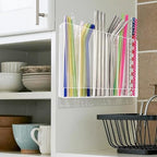 9.6” Large Acrylic Straw Holder for Cabinet Door - 6 compartments, easy to clean, Reusable Tumbler Straw Organizer Storage, Small Kitchen Accessories Container, Ultra Sticky Cupboard Door Mounted - Image 2