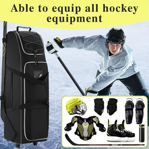41-Inch Hockey Bag with Wheels, Large Ice Hockey Duffel Travel Bag for Equipment & Gear, 2 Sticks Field Hockey Bag with Separate Shoe Compartment (Black) - Image 7