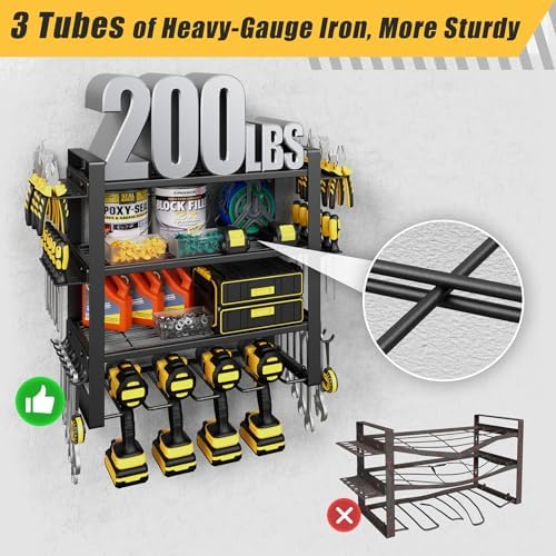 4-Tier Power Tool Organizer Wall Mount, 200LBS Capacity, 4 Drill Holders - Image 3