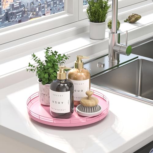 Oroyutor 12-Inch Oak Lazy Susan Vanity Tray, Pink Finish - Image 4