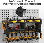 CCCEI Modular Power Tool Organizer Wall Mount Charging Station, Black 6 Drills Holder with 8 Plug Power Strip, Garage Drill Battery Heavy Duty Metal Shelf, Utility Rack with Hooks, Side Storage. - Image 7