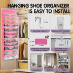 Kotkn Over The Door Shoe Organizer with 12 Large Breathable Pockets - Durable Hanging Storage for the Entire Family's Shoes (Pink) - Image 4