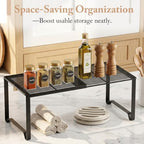 Extendable Metal Wire Shelf Organizer - Adjustable 15-24.4in Length, Stackable Storage Rack for Kitchen/Pantry/Bathroom/Shoe Cabinet/Tool Closet (2,Black) - Image 5