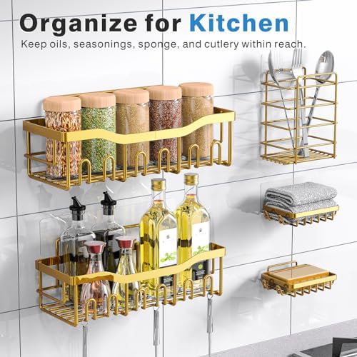 Shower Caddy 5 Pack,Adhesive Shower Organizer for Bathroom Storage&Home Decor&Kitchen,No Drilling,Large Capacity,Rustproof Stainless Steel Bathroom Organizer,Shower Shelves for Inside Shower-Larger - Image 6