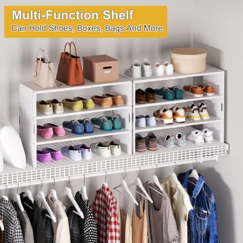 White Shoe Rack Organizer for Closet, 3-Tier Expandable Shoe Shelf, Stackable Iron Wood Combination Shoe Racks Shelves for Closets, Entryway,Small Space,Hallway,Garage,Holds 8-16 Pairs of Shoes - Image 5