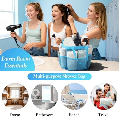 Mesh Shower Caddy Portable - 9 Pockets, Shower Bag for Dorm Room Camping - Image 2