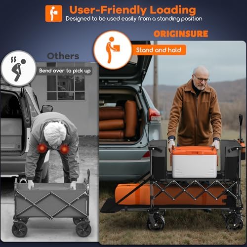 Originsure 400L Foldable Double Decker Wagon,54"L Tailgate,560lb,Grey&Black - Image 5