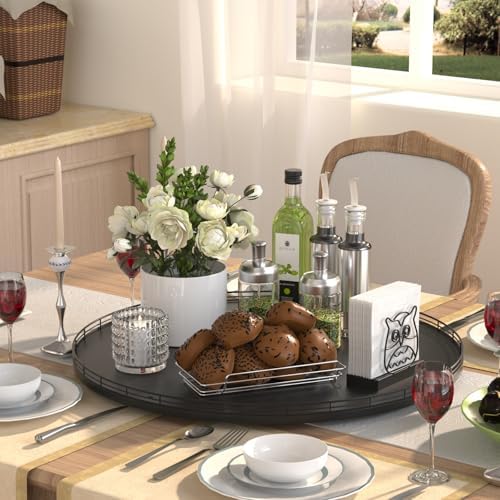 Oroyutor 24-Inch Extra Large Oak Lazy Susan with Black Metal Rail - Image 4