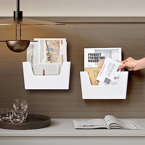 YOHOM Adhesive File Holder Plastic Document Folder Door No Drilling Mount Mail Magazine Organizer A4 Filing Envelopes Folder, Office Wall Mount Single Pocket (WHITE, 2 PCS) - Image 4