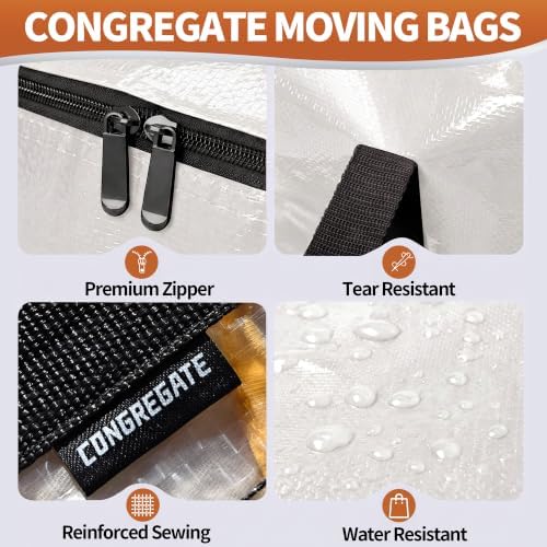 CONGREGATE Extra Large Heavy Duty Moving Bags 8 Pack Semi‑Transparent | Storage Bags with Zipper & Handles Waterproof Tote Bags for Clothes Packing Moving Dorm Home Closet Quilt & Clothing Storage - Image 4