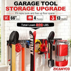 Garage Tool Organizer Wall Mount 66 inches with 13 Adjustable Heavy-Duty Hooks, Garage Organization, Garden Tool Storage Rack, Yard, and Shed, Holds Up to 520 lbs - Image 2
