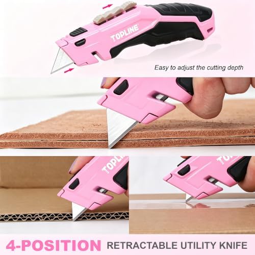 TOPLINE 2-Pack Pink Utility Knife Set, Retractable Pink Box Cutter - Image 2
