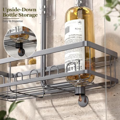 Skyapex Shower Caddy Hanging: Adjustable Height Organizer for Over Showerhead - Rustproof Shower Shelves with Hooks & 2 Soap Holders - Image 5