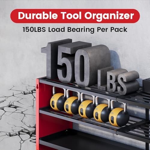 53" Power Tool Organizer Wall Mount with Power Strip, 4 Layers - Image 3