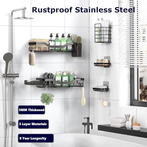 NESOMI 7-Pack Shower Caddy Adhesive,Stainless Steel Shower Organizer Shelf - Image 5