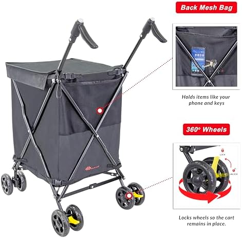 dbest Products Cruiser Cart Urban 360 Folding Shopping Grocery Collapsible Laundry Basket on Wheels Foldable Utility Trolley Carrito de Compras - Image 3