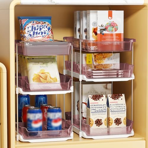 Delamu 2 Pack 3-Tier Bathroom Under Sink Organizers and Storage, Multi-Purpose Stackable Pantry Organization and Storage, Pull Out Clear Kitchen Bathroom Cabinet Organizer with Movable Dividers, Pink - Image 6