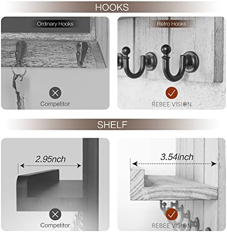 Rebee Vision Key Holder Wall Mount with Shelf, Hooks for Home Decor, Gray - Image 4