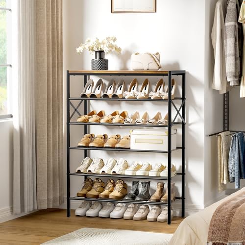6 Tier Metal Shoe Rack with Wood Top, 18-24 Pairs - Image 2