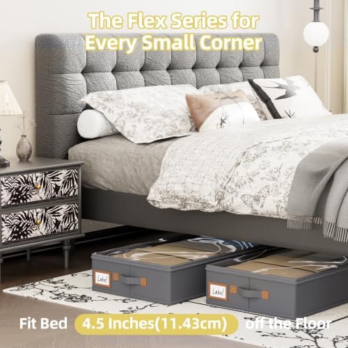 FHSQX Under Bed Storage Container 4.5 Inches Low Profile Under-bed Organizer Bins Slim Under Couch Storage Box Ideal For Seasonal Clothes Blankets Towel Fabric (1, Drak Grey, 31.5 * 17 * 4.5in) - Image 3
