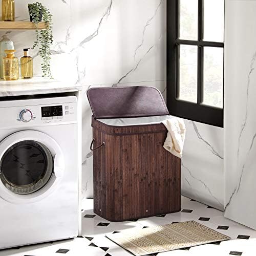 SONGMICS Bamboo Laundry Hamper with Lid, 100L, with Handles - Image 2