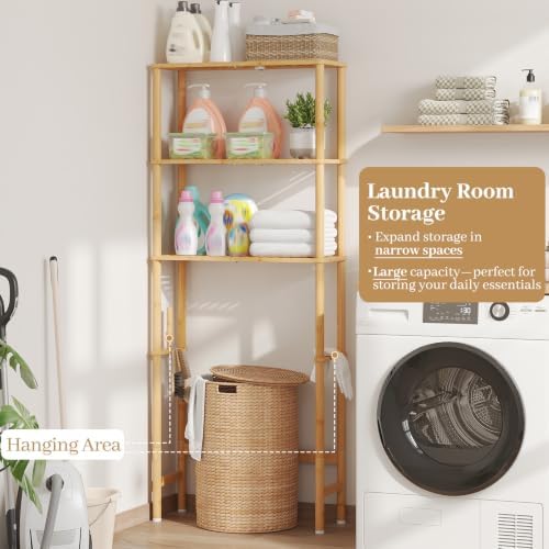 Over The Toilet Storage, Freestanding 3-Tier Bamboo Bathroom Shelves, Above Toilet Organizer for Home Washroom, Bathroom Decor (Natural) - Image 6
