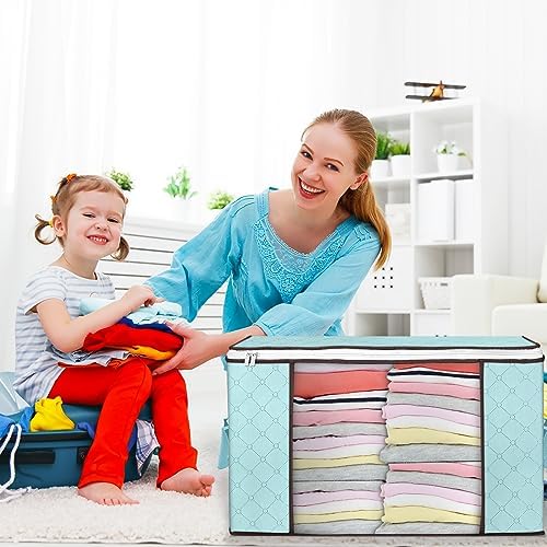 90L Large Storage Bags, 4 Pack Clothes Storage Bins Closet Organizers | Foldable Storage Containers, with Reinforced Handle, for Clothing, Blanket, Comforters, Bed Sheets, Pillows and Toys,Blue - Image 6