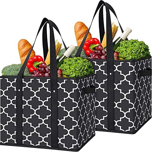 Reusable Grocery Bags 2-Pack Foldable Washable Large Storage Basket, Black by WiseLife