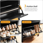 2-Flip Drawer Shoe Cabinet Narrow Entryway Rack, Black - Image 4