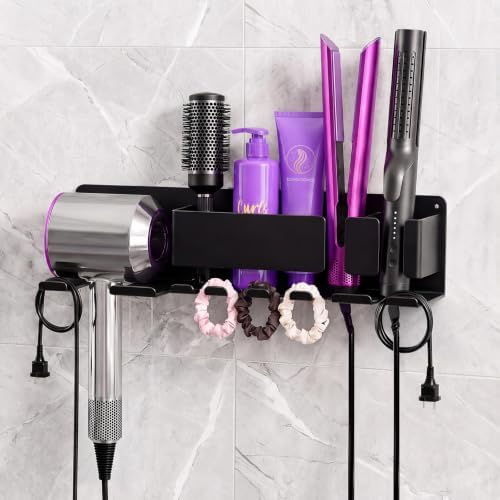 Hair Dryer Holder Wall Mounted, Blow Dryer Holder, Metal Hair Tool Organizer, Curling Iron, Straightener Holder, Hair Accessories Tools Organizer Storage for Bathroom（Black） by DOTCUTY