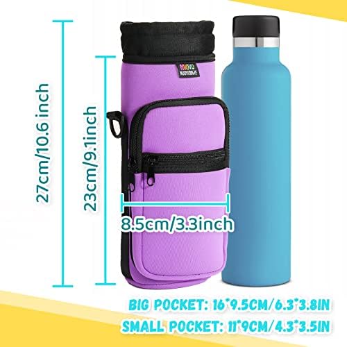 Nuovoware Water Bottle Carrier Bag, 25oz/32oz Bottle Pouch Holder, Adjustable Shoulder Hand Strap 2 Pocket Sling Neoprene Sleeve Sports Water Bottle Bag for Men Women Hiking Travel, Taro Purple - Image 3
