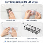 8 Pack Adhesive Large Capacity No-Drilling Shower Caddy, Black - Image 6