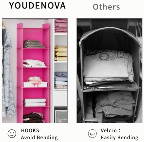 YOUDENOVA Hanging Closet Organizer, Closet Organizers and Storage, Pink | 6-Shelf Hanging Clothes Organizer with Waterproof Oxford Fabric, Ideal for Dorm Room Essentials, Clothes & Shoes - Image 4